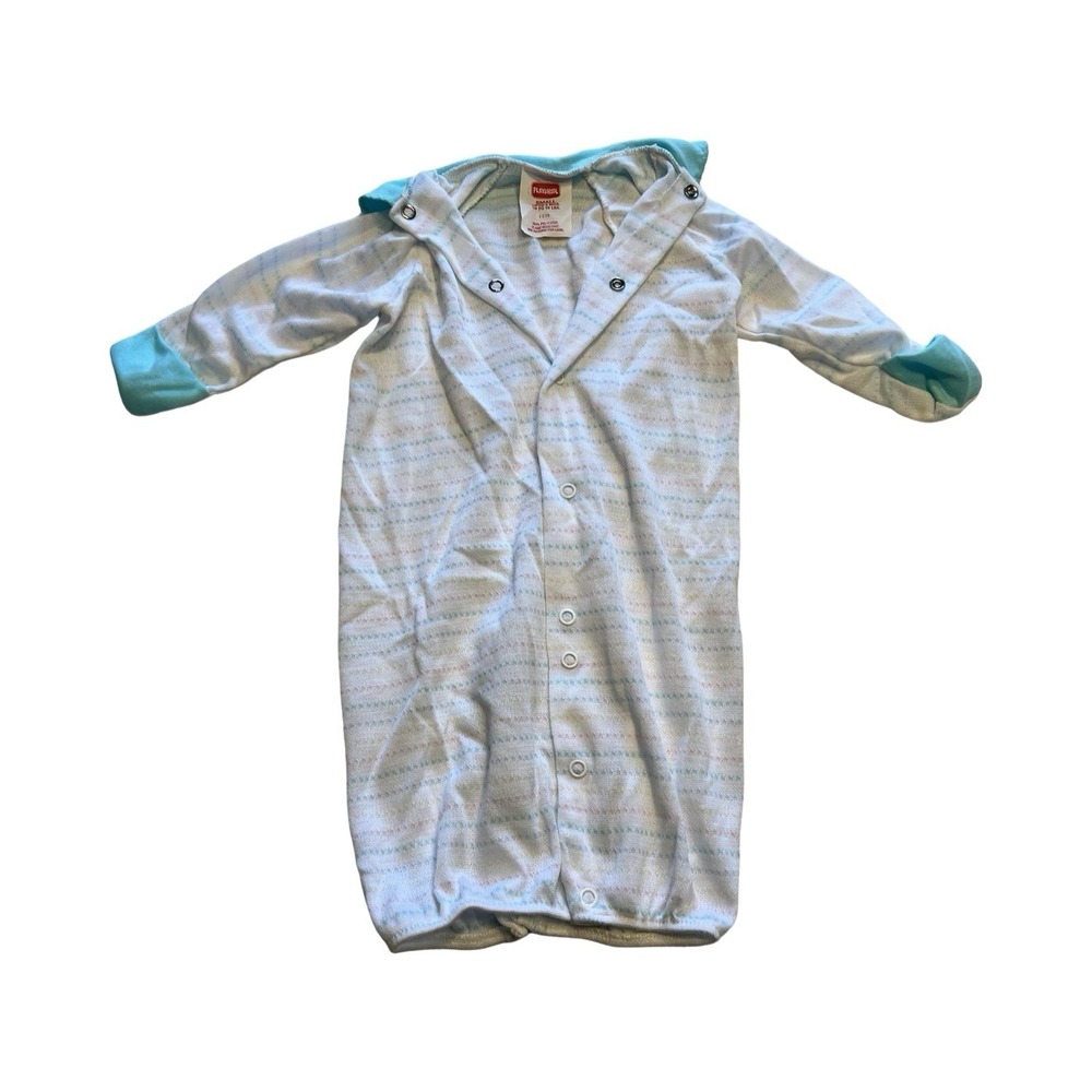Vintage Playskool Baby Sleeper Gown Pastel Striped Snap Front Mitten‎ Cuffs 0-3M